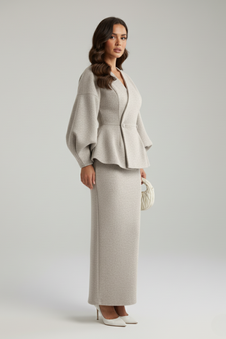 Damen Blazer Rockanzug Set V-Ausschnitt