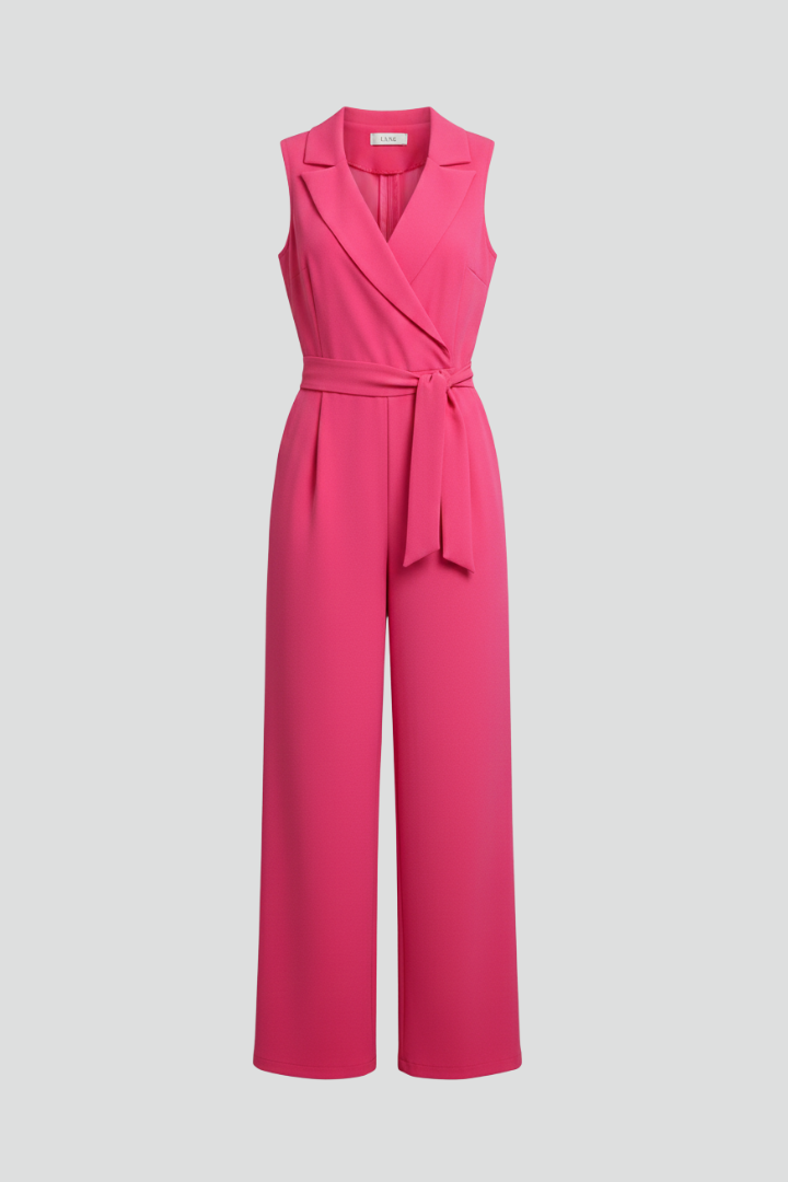 Damen Ärmelloser V-Ausschnitt Jumpsuit mit Taillengürtel - Norvielle