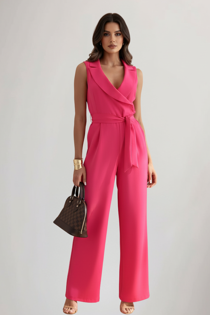 Damen Ärmelloser V-Ausschnitt Jumpsuit mit Taillengürtel