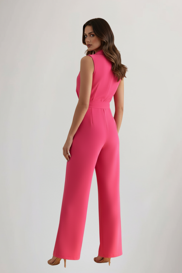 Damen Ärmelloser V-Ausschnitt Jumpsuit mit Taillengürtel