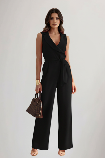 Damen Ärmelloser V-Ausschnitt Jumpsuit mit Taillengürtel