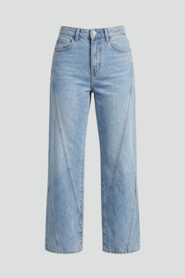 Damen High-Waist Straight-Leg Jeans Klassisch Denim Blau - Norvielle