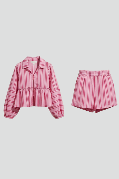 Damen Shorts Set Streifen Langärmlig - Norvielle