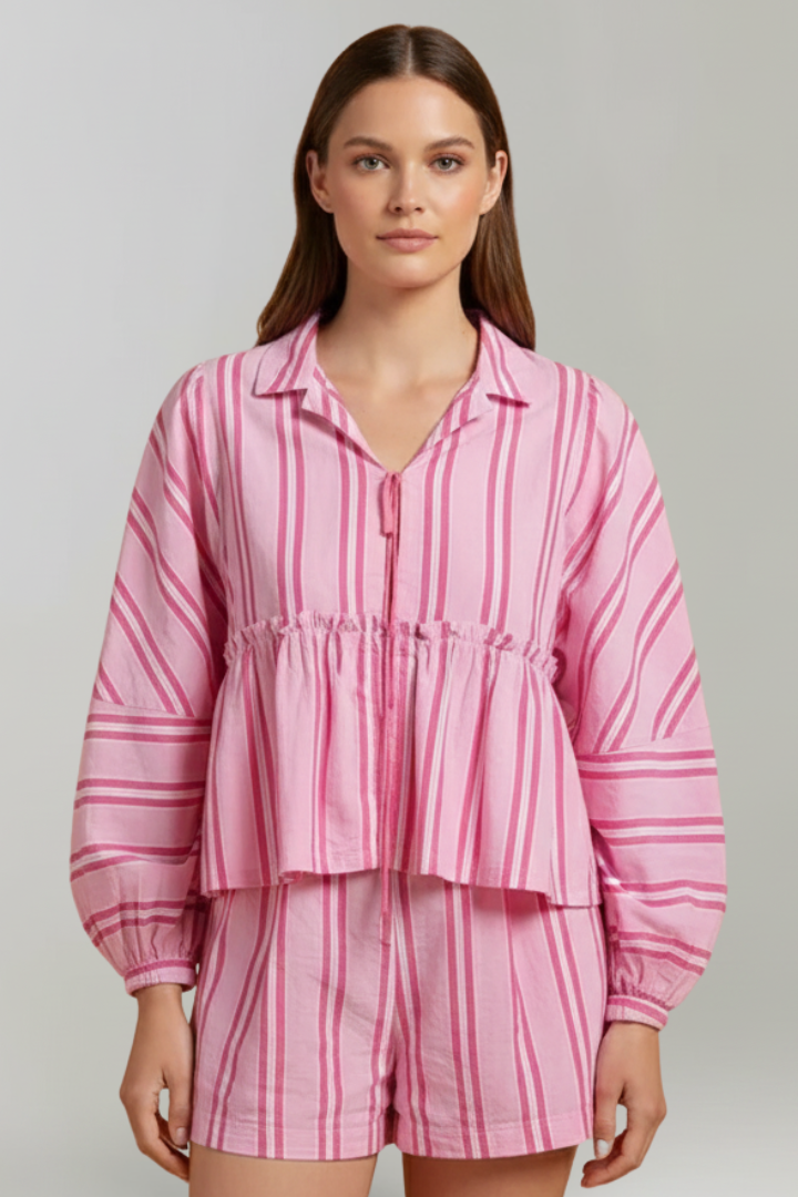 Damen Shorts Set Streifen Langärmlig