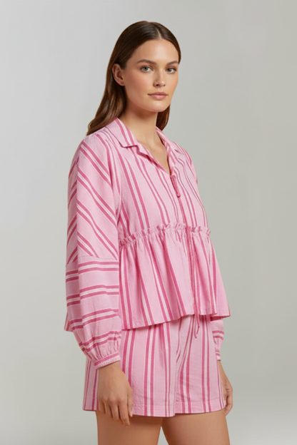 Damen Shorts Set Streifen Langärmlig