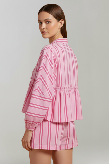 Damen Shorts Set Streifen Langärmlig