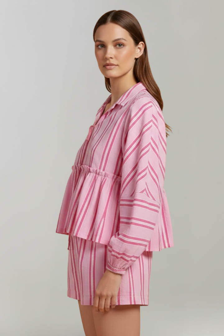 Damen Shorts Set Streifen Langärmlig