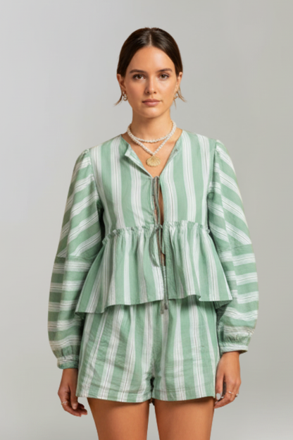 Damen Shorts Set Streifen Langärmlig