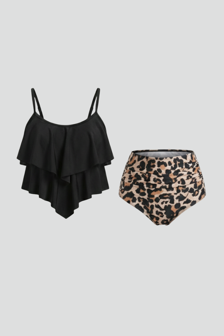 Damen Tankini-Set Rüschen Hochtailliert Schwarz - Norvielle