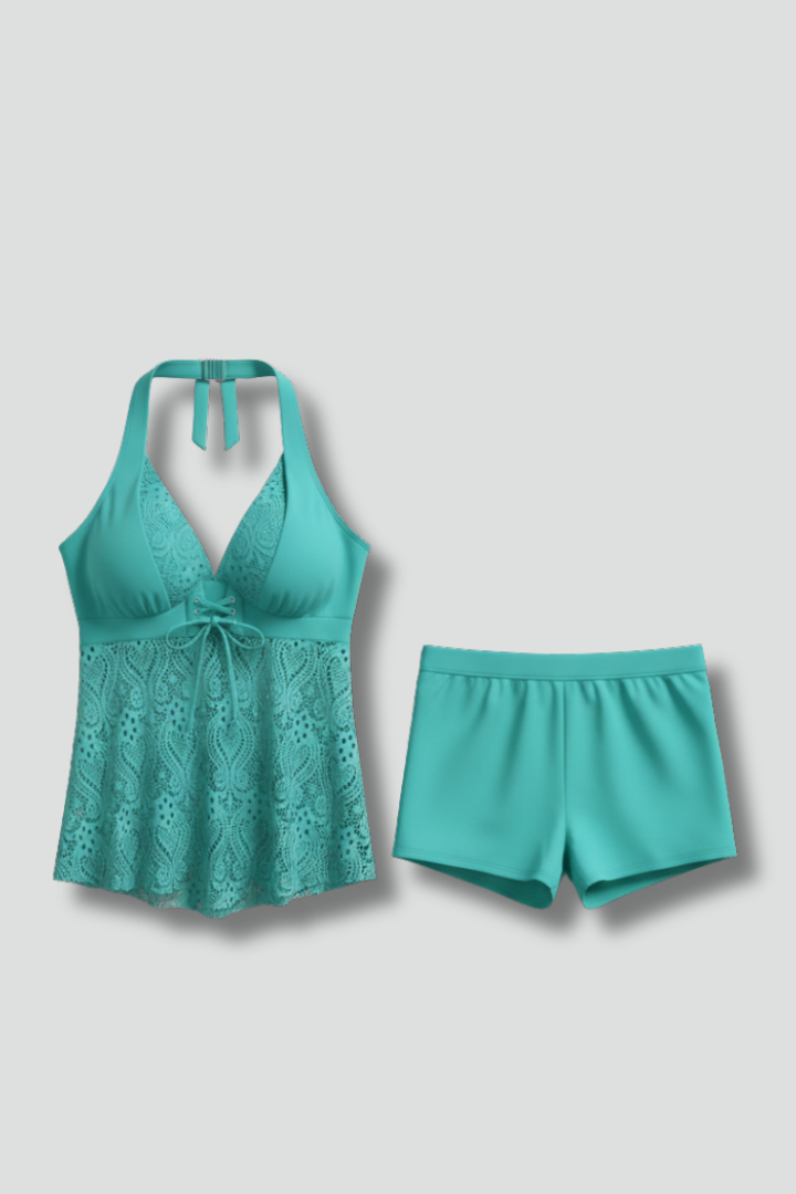 Damen Tankini-Set Spitzenüberzug und Shorts - Norvielle