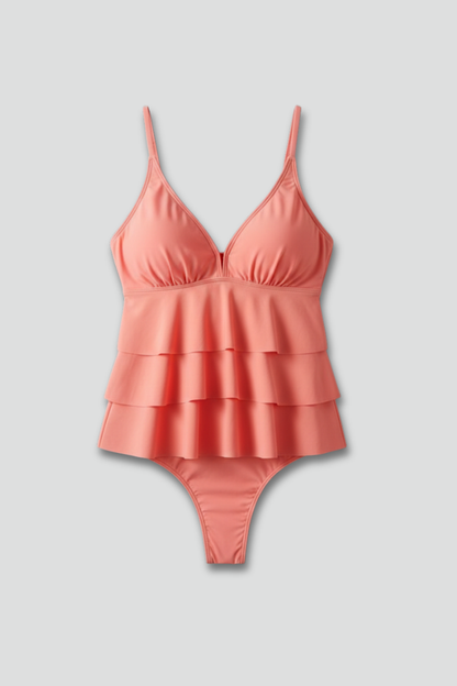 Damen Tankini-Set Gestuft Rüschen V-Ausschnitt - Norvielle