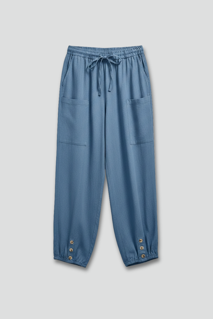 Damenhose mit Kordelzugbund und Knopfsaum - Norvielle