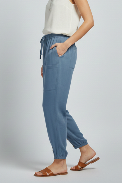 Damenhose Kordelzugbund Knopfsaum