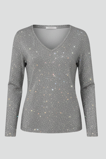 Damen Paillettenpullover V-Ausschnitt Länge Lang Ärmel Glitzer Schwarz - Norvielle