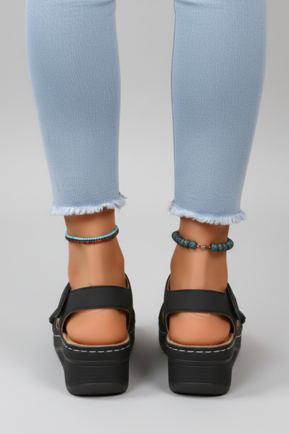 Damen Keilsandalen Schlaufenriemen Zehenbereich