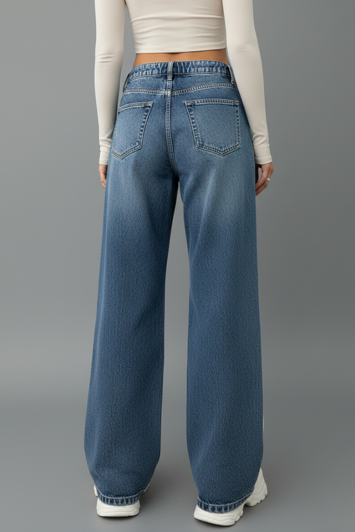 Damen Relaxed Wide-Leg Jeans mit Kordelzug