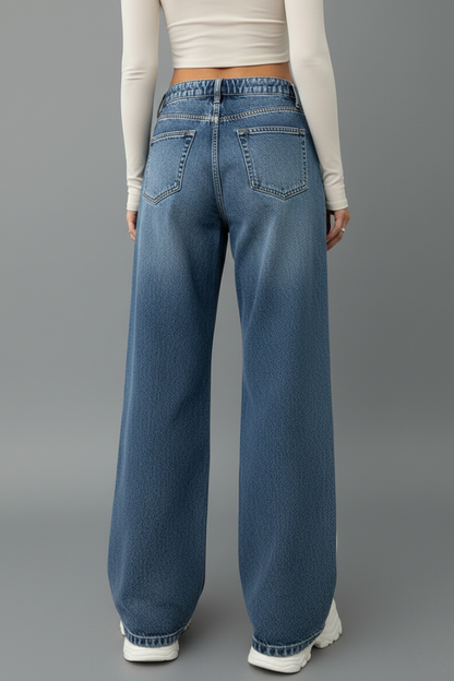 Damen Relaxed Wide-Leg Jeans mit Kordelzug