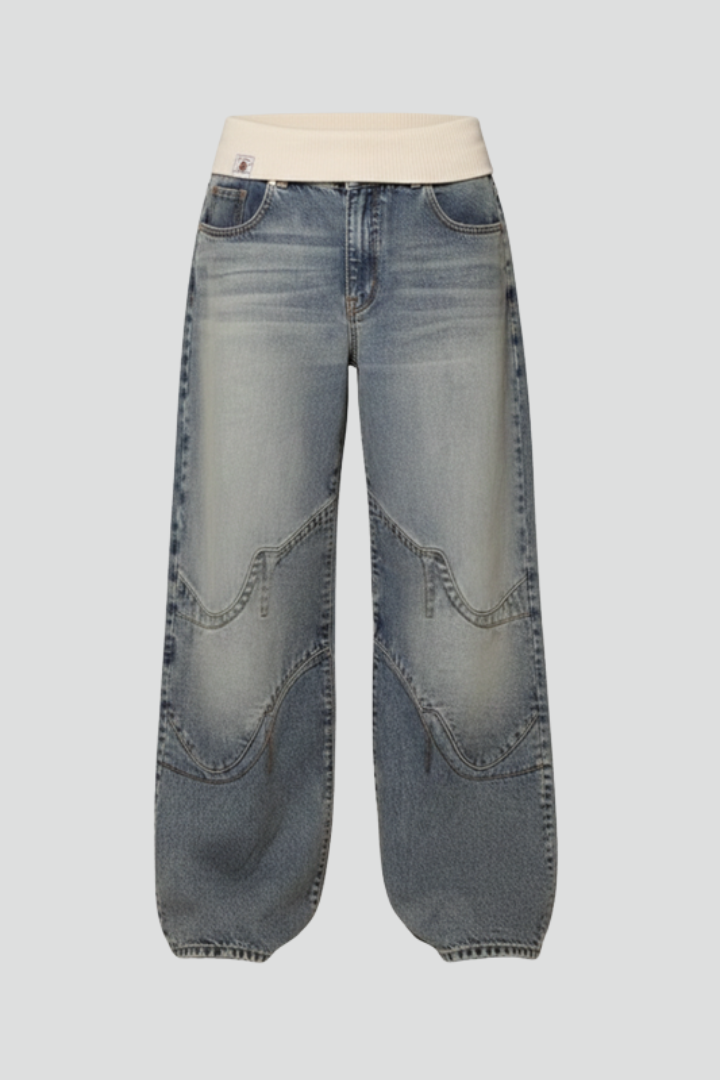 Damen Baggy Jeans Weite Bein Blau - Norvielle