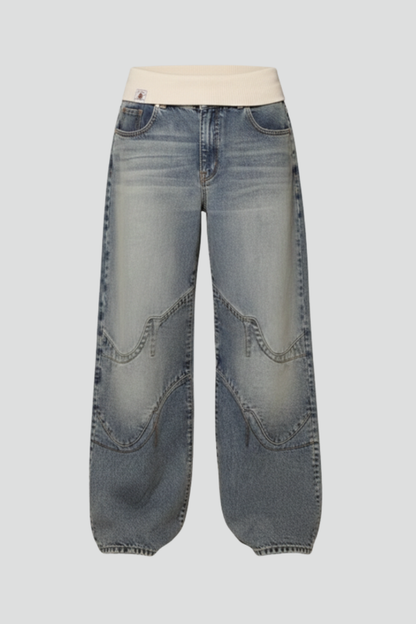 Damen Baggy Jeans Weitbeinig Blau - Norvielle