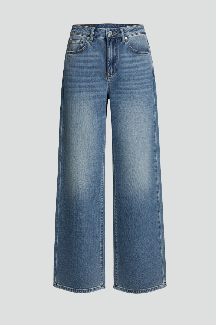 Damen Relaxed Fit Wide-Leg Jeans Denim Blau - Norvielle