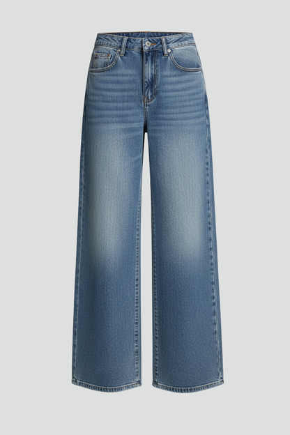 Damen Relaxed Fit Wide-Leg Jeans Denim Blau - Norvielle