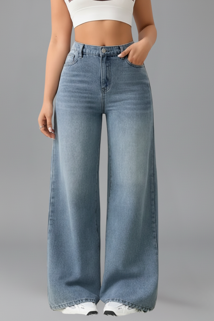 Damen High-Rise Wide-Leg Jeans Denim