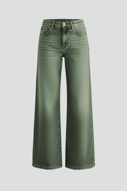 Damen Denim Jeans Weite Beinform Hohe Taille Blau - Norvielle