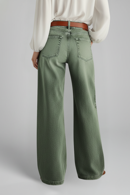 Damen Denim Jeans Weite Beinform Hohe Taille