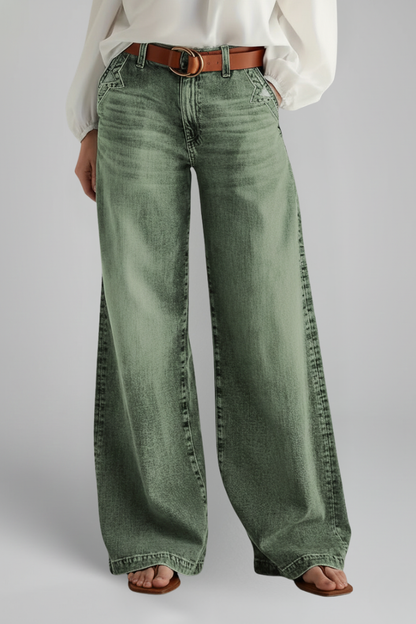 Damen Denim Jeans Weite Beinform Hohe Taille