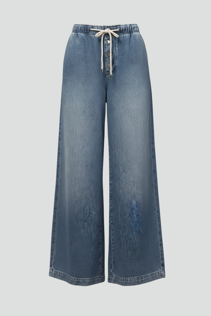 Damen Wide-Leg Jeans Denim mit Kordelzug Relaxed Fit - Norvielle