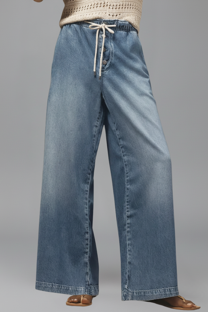Damen Wide-Leg Jeans Denim mit Kordelzug Relaxed Fit