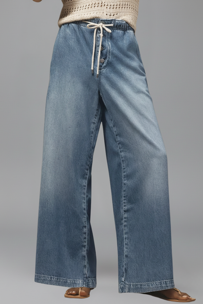 Damen Wide-Leg Jeans Denim mit Kordelzug Relaxed Fit