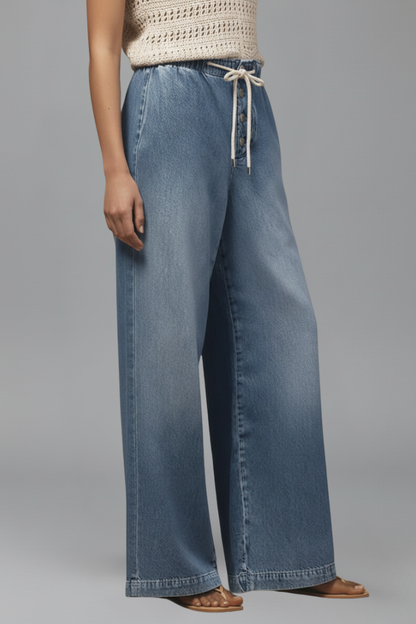 Damen Wide-Leg Jeans Denim mit Kordelzug Relaxed Fit