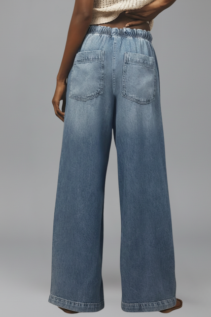 Damen Wide-Leg Jeans Denim mit Kordelzug Relaxed Fit