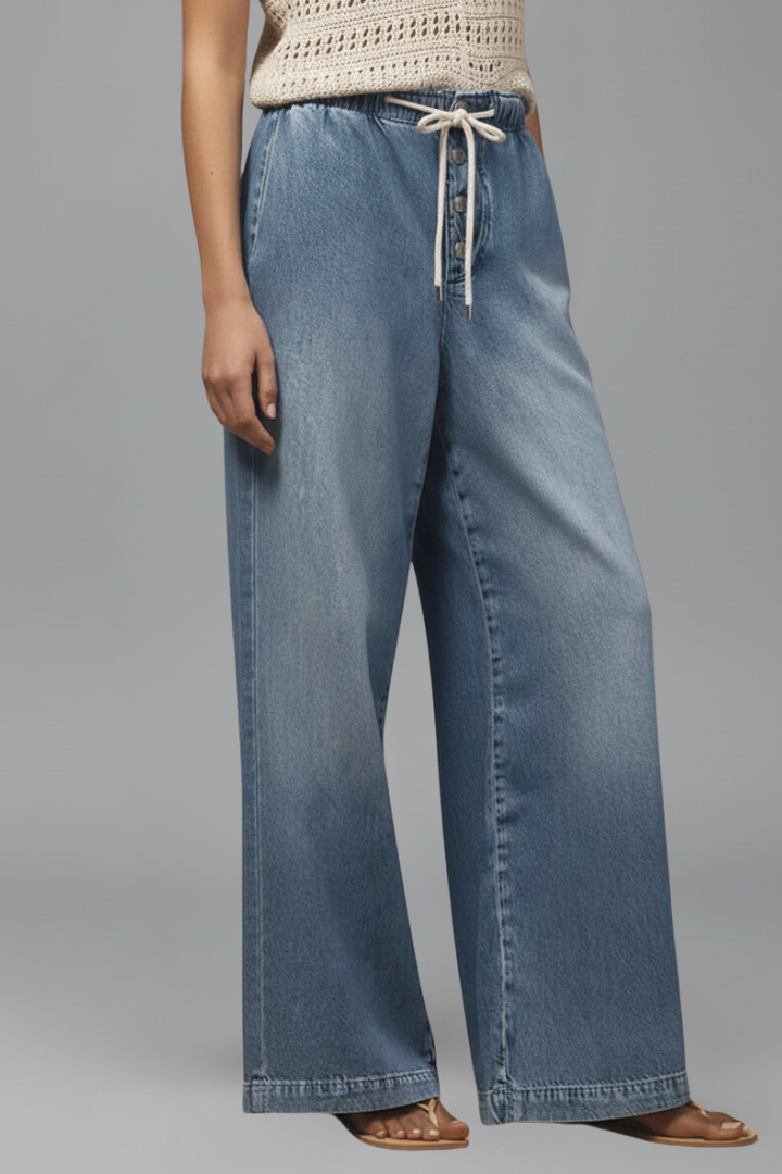 Damen Wide-Leg Jeans Denim mit Kordelzug Relaxed Fit