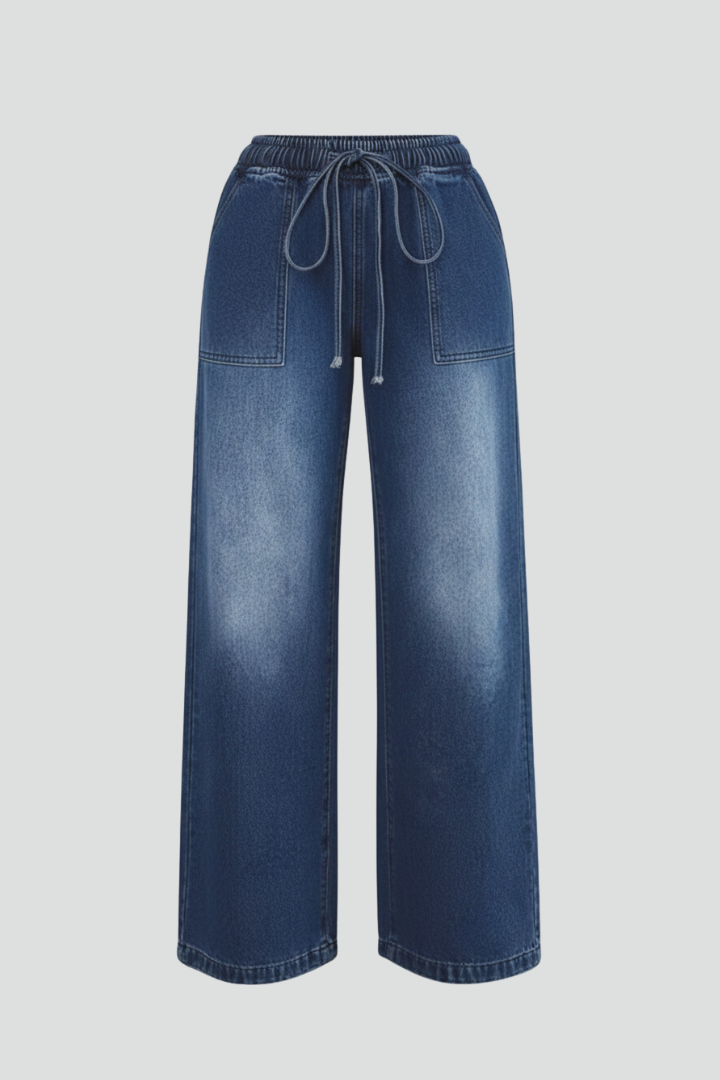 Damen Weitbeinige Hose Kordelzug Bund Aufgesetzte Taschen - Norvielle