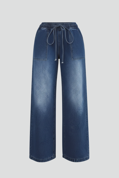 Damen Weitbeinige Hose Kordelzug Bund Aufgesetzte Taschen - Norvielle