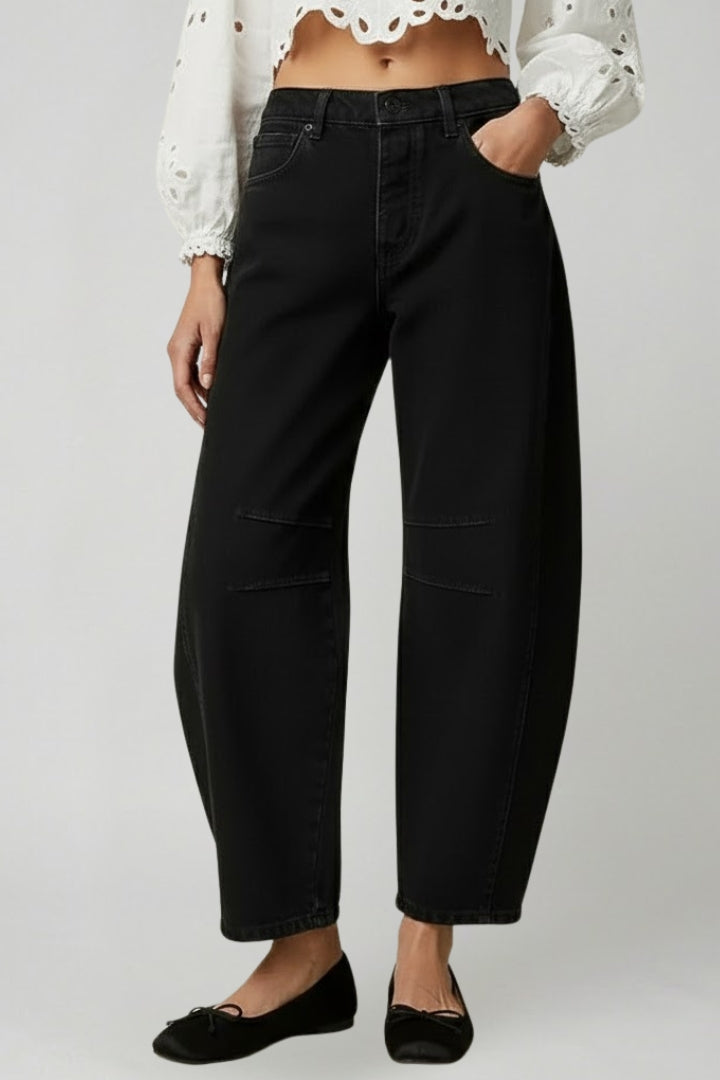 Damen High-Waist Stretch Jeans Weites Bein Denim