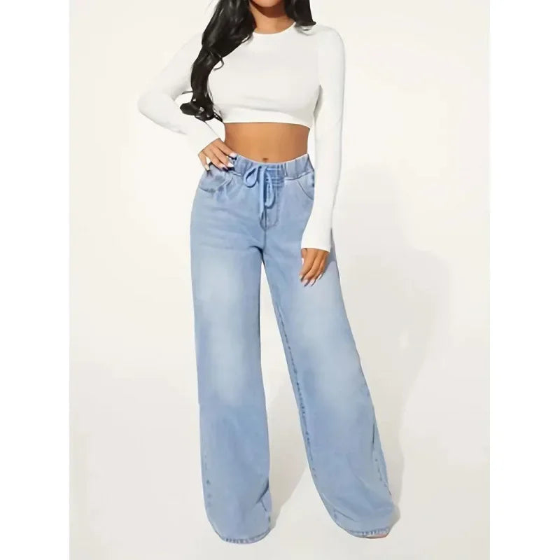 Damen High Waist Baggy Jeans Komfort Stil