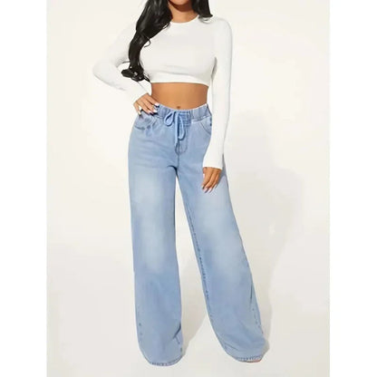 Damen High Waist Baggy Jeans Komfort Stil