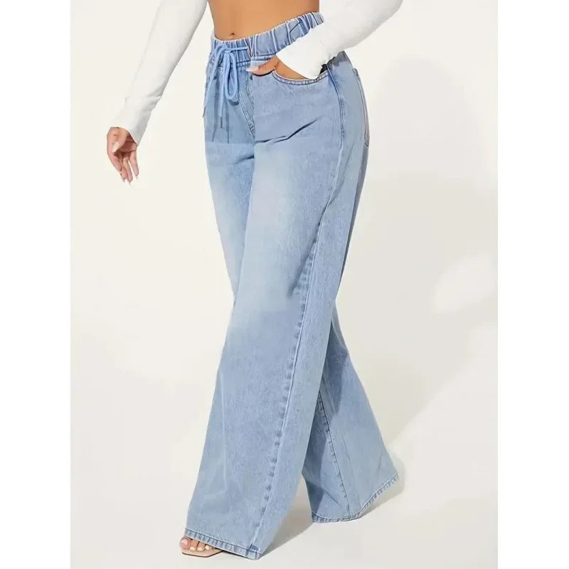 Damen High Waist Baggy Jeans Komfort Stil