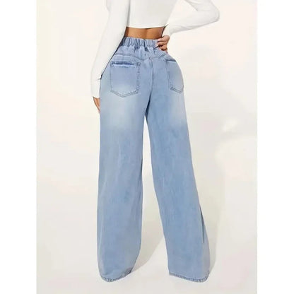 Damen High Waist Baggy Jeans Komfort Stil