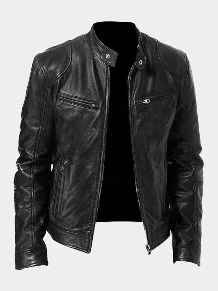 Damen Lederjacke Biker Stehkragen Schwarz - Norvielle