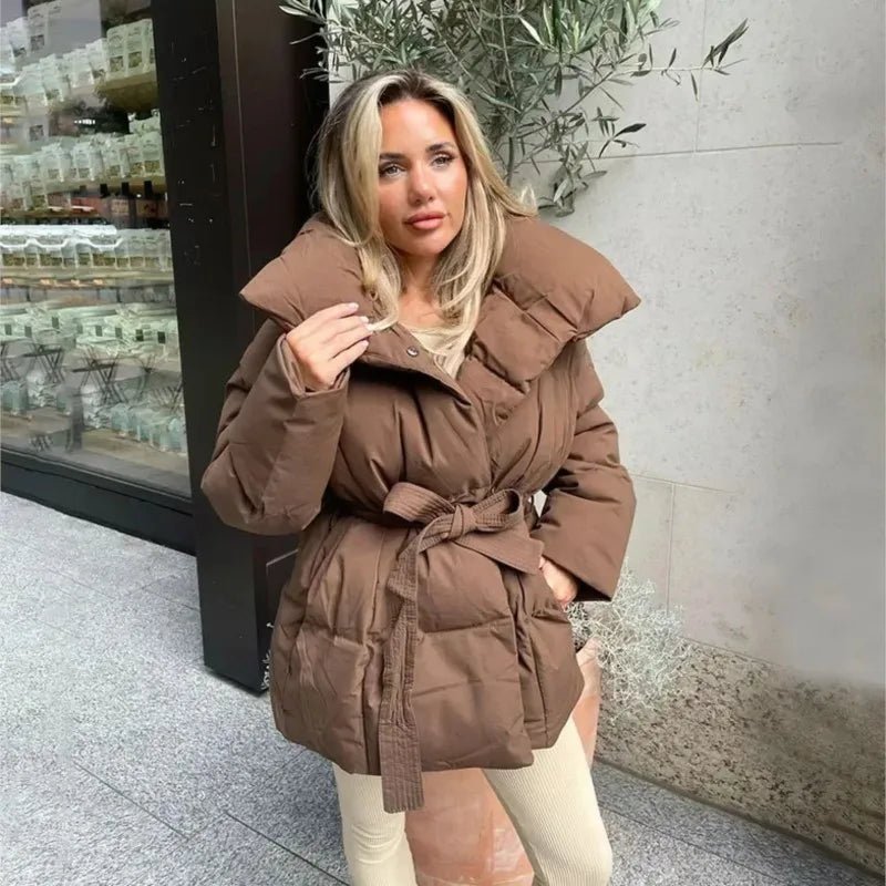 Damen Winter-Steppmantel mit Gürtel