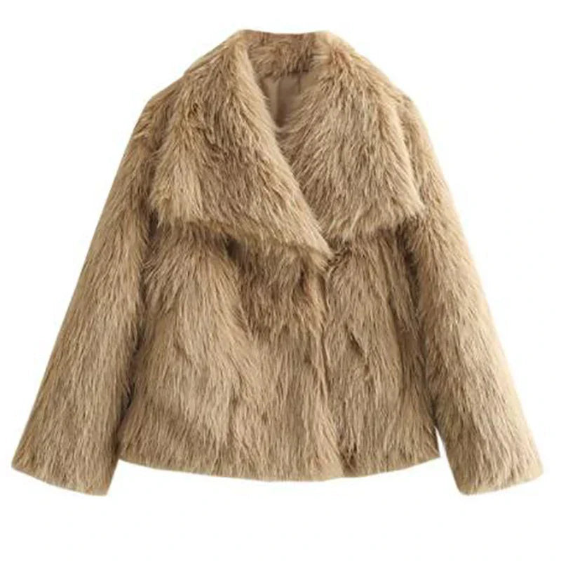 Damen Kurze Winterjacke Kunstfell