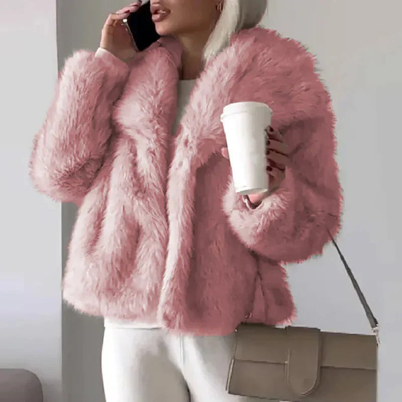 Damen Kunstpelzjacke Kurz Flauschig Winterjacke - Norvielle