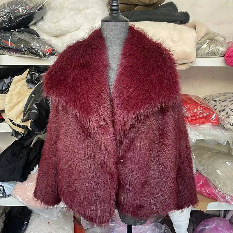 Damen Kunstpelzjacke Kurz Flauschig Winterjacke