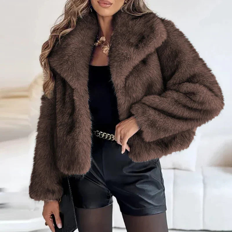 Damen Kurze Winterjacke Kunstfell
