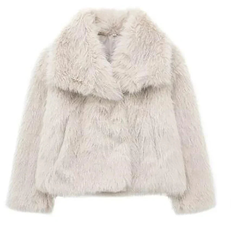 Damen Kurze Winterjacke Kunstfell