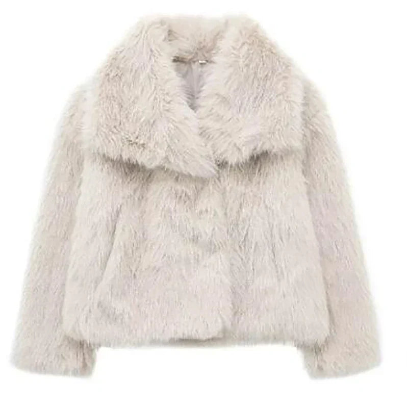 Damen Kunstpelzjacke Kurz Flauschig Winterjacke